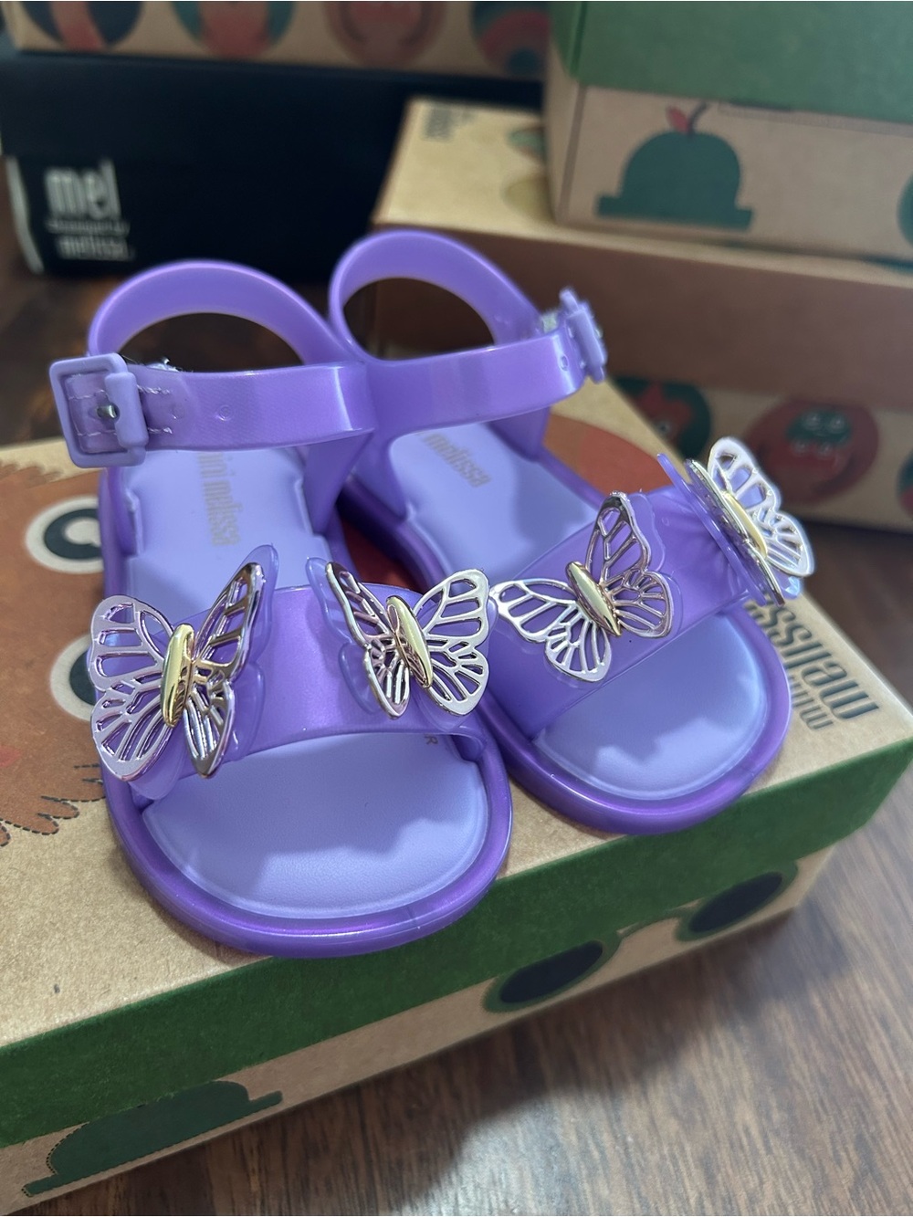Mini Melissa Baby Girl Purple Butterfly Jelly Sandals new in box